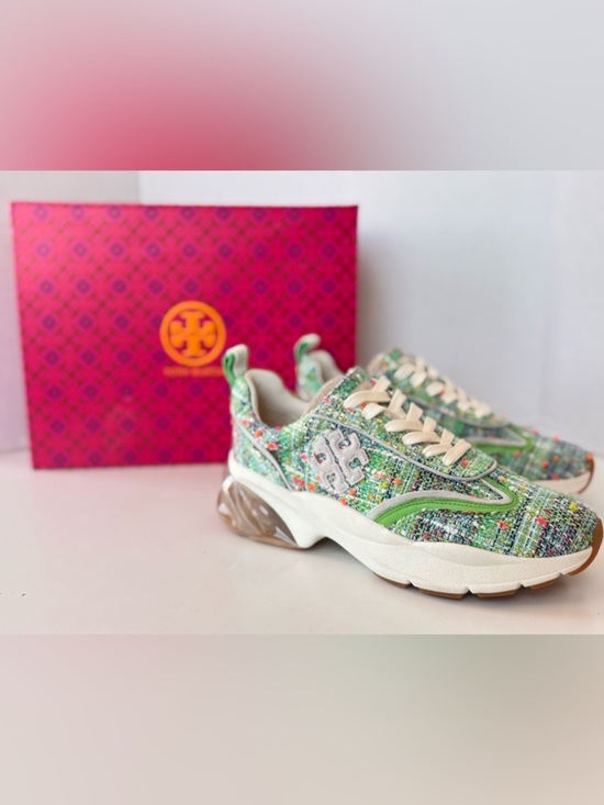 Tory Burch Shoes - Tory Burch Women's Good Luck Trainer Sneakers Tweed Blue Green Size 8